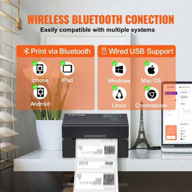 Εκτυπωτής Θερμικών Ετικετών VEVOR 300DPI, Bluetooth, Συμβατός με Amazon/eBay/Etsy, Μαύρο YSBQDYJFTSYCLCFN0V2