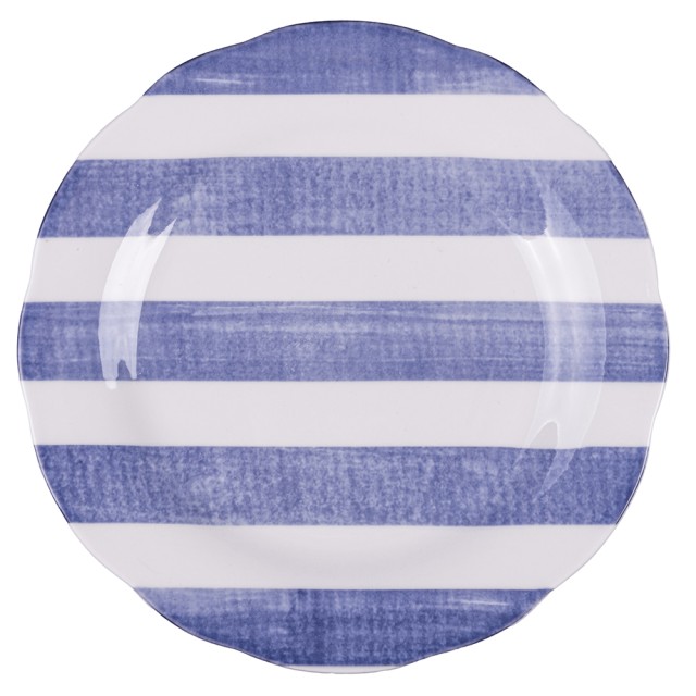 Villa DEste   Σετ 6 τμχ Πιατέλα φρούτων από πορσελάνη με κυματιστό περίγραμμα και μπλε ρίγες Versilia 5922184