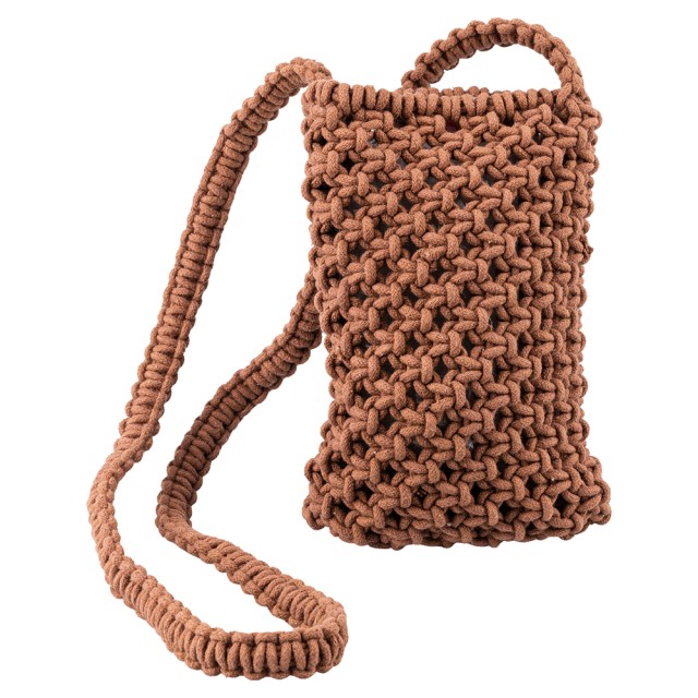 Villa dEste Home Mini τσάντα παραλίας με πλεκτό ιμάντα σε βαμβάκι 13x20 cm Mocha Mousse Macramé 5919878