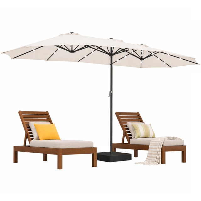 BAKAJI Διπλή Ομπρέλα Κήπου 4,6 Μέτρων με Βάση και Φωτισμό, Αντιηλιακή Προστασία UV 02002159