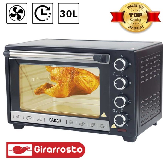 BAKAJI Forno Fornetto Ηλεκτρικός Φούρνος Αέρα 30L 1600W με Εσωτερικό Φωτισμό, Χρονοδιακόπτη και Γυριστήρι 02839789