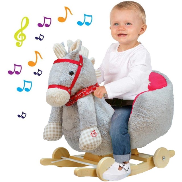BAKAJI  Ξύλινο κουνιστό άλογο με ρόδες και ήχους Πόνι Καρεκλάκι Γκρι  02835363