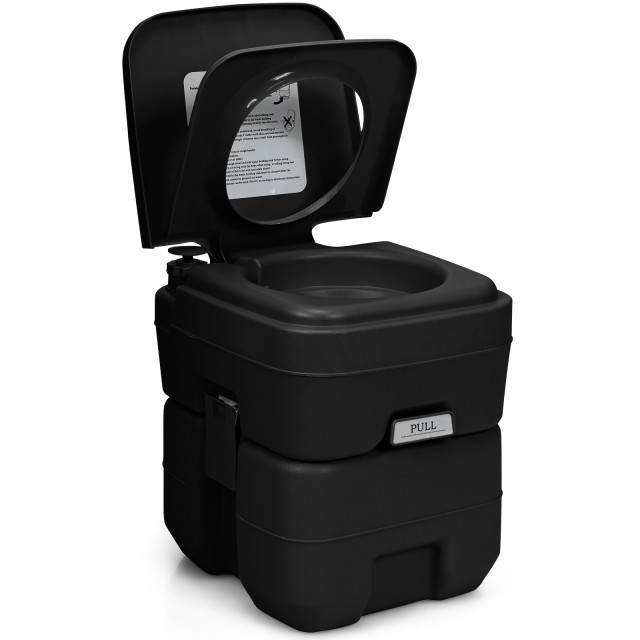 Costway Φορητή Τουαλέτα Κατασκήνωσης 20L + 12L με Αφαιρούμενη Δεξαμενή Λυμάτων - Μαύρη BA7620DK