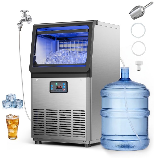 VEVOR Επαγγελματική Μηχανή Παγοκύβων 41 kg/24h, Χωρητικότητα 6 kg, Ανοξείδωτη, Πάγκου/Ελεύθερης Τοποθέτησης/Κάτω από Πάγκο, με LED Οθόνη και Αυτόματο Καθαρισμό YTSZBJPZGSHS4S2GZ001V2