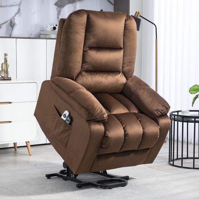 HOMCOM Relaxing Lift Chair, Ανακλινόμενη, Μασάζ και Θερμαινόμενη σε Βελούδινο, Καφέ 713-160V90DR