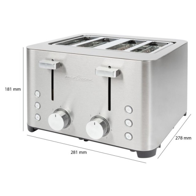 Φρυγανιέρα 4 Θέσεων 1500W Inox PC-TA1252 Profi Cook
