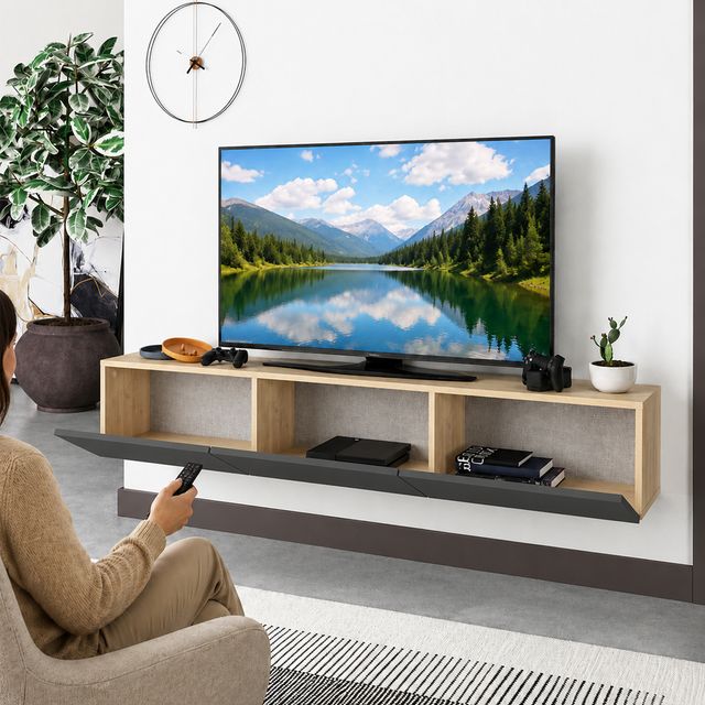 Shally Dogan Κρεμαστή βάση TV FRANCY  180 x 31 x 29,5 cm Δρυς/Ανθρακί, 3 ανακλινόμενα πορτάκια 02002115