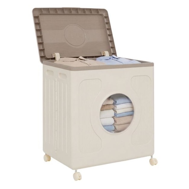 Costway Τροχήλατο Καλάθι Πλυντηρίου 45L με Καπάκι 68 cm × 41 cm × 58 cm- Γκρι JZ10512GR