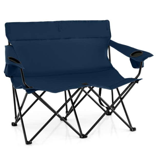 Costway Διθέσια Καρέκλα Camping 132x66x96 cm με Υψηλή Πλάτη και Πλατιά Μπράτσα & Τσάντα Μεταφοράς Μπλε NP12404BL