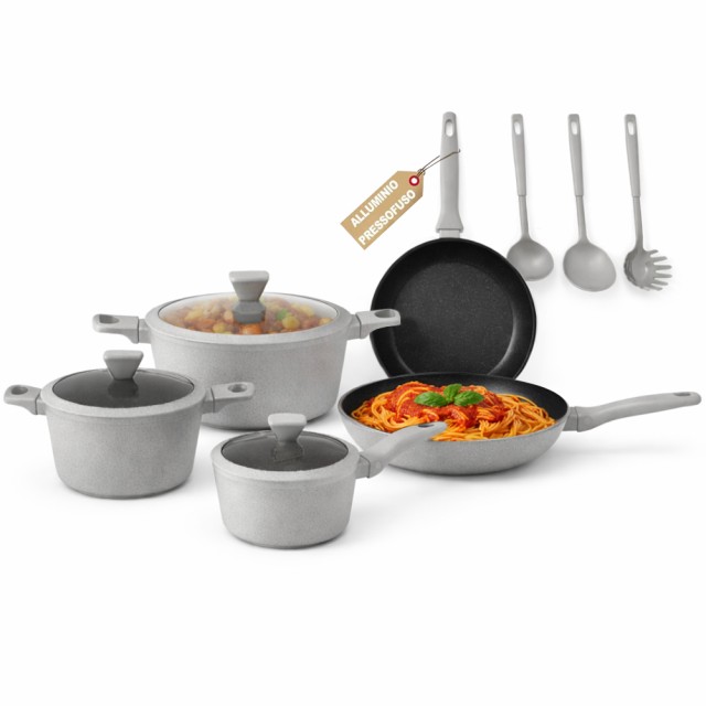 BAKAJI Σετ Κατσαρολών Serena Γκρι 11 Τεμαχίων από Χυτό Αλουμίνιο με 3 Κουτάλες 02002006