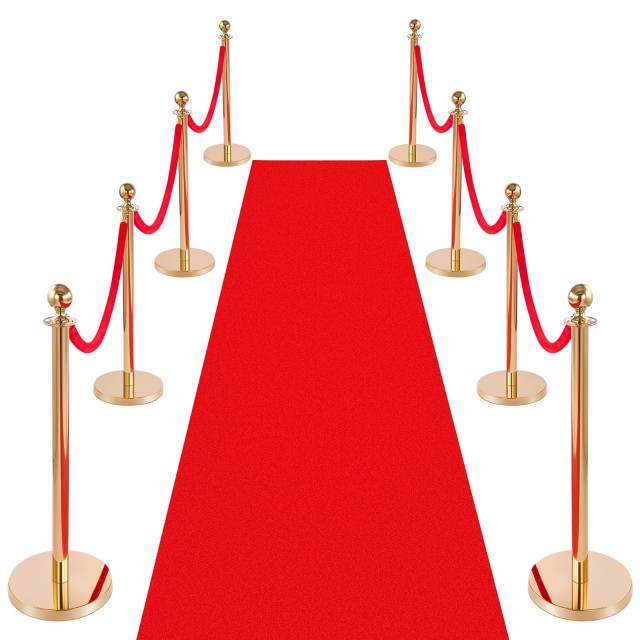 VEVOR Σετ Στηλών Ασφαλείας για Έλεγχο Πλήθους, 8 Τεμαχίων με Κόκκινο Χαλί και 6 Κόκκινους Βελούδινους Σχοινί, Χρυσό Ανοξείδωτο Ατσάλι, Βάση για Θέατρο, Πάρτι, Γάμο, Έκθεση QTGLZDSDJSHRD6JNU001V0