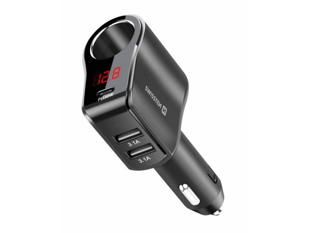 SWISSTEN Προσαρμογέας Αυτοκινήτου με 1x CL, 1x USB-C PD και 2x USB-A Έξοδο, 108W - 216W 8595217480438