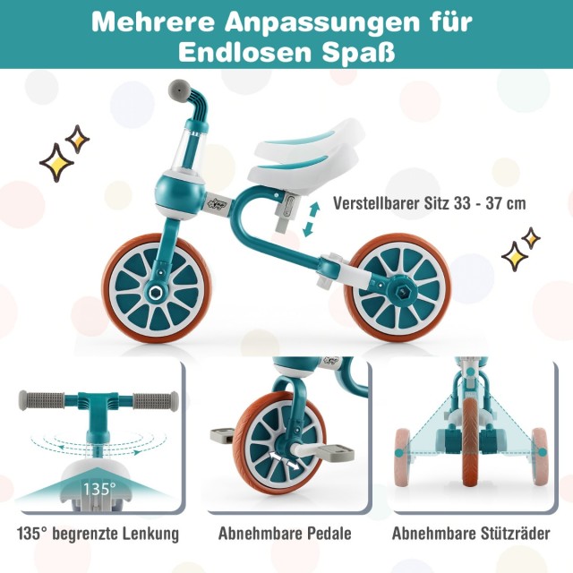 Costway 4-σε-1 Παιδικό Τρίκυκλο με Ρυθμιζόμενη Λαβή και EVA Τροχούς για Ηλικίες 2-4 Ετών TS10070GN