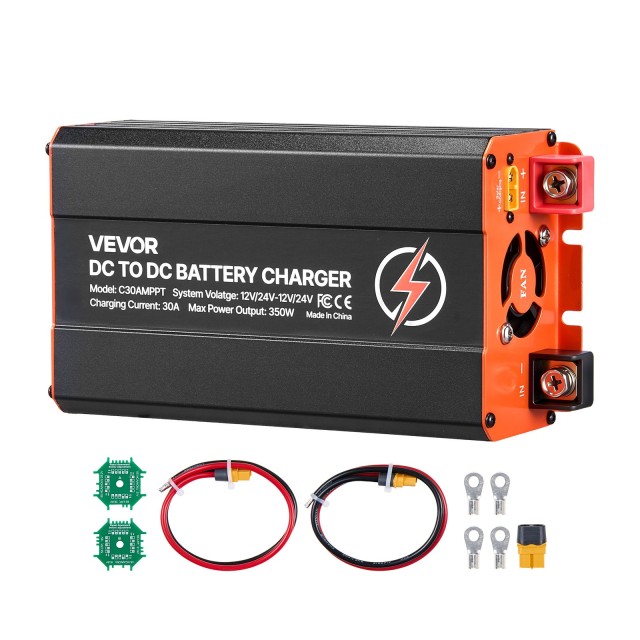 VEVOR Φορτιστής Μπαταρίας DC-DC 350W 30A με MPPT για Ηλιακά Πάνελ και Εναλλάκτη, Κατάλληλος για Μπαταρίες LiFePO4 και Μολύβδου DCDCSDY12V24BEYZ9001V9
