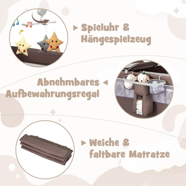 Costway Πολυλειτουργικό Κρεβατάκι Μωρού 5-σε-1 με Αλλαξιέρα, Πάρκο και Κέντρο Δραστηριοτήτων BE10041CF