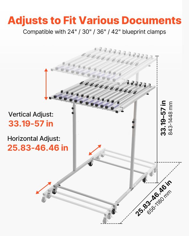 VEVOR Μεταλλική Κινητή Ρυθμιζόμενη Βάση Αρχιτεκτονικών Σχεδίων με Ρόδες, Χωρίς Σφιγκτήρες YDKDJZSJYDKDPKYX1001V0