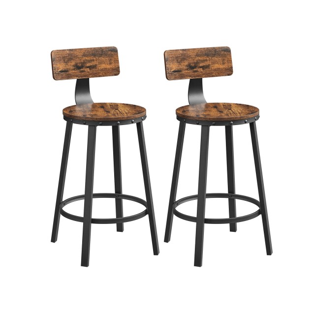 VASAGLE Σετ 2 Βιομηχανικά Σκαμπό Μπαρ 49.5x49.5x63cm με Ρουστίκ Καφέ και Μαύρο Ατσάλι LBC076B01