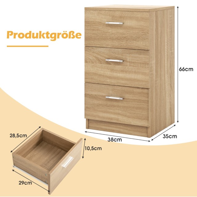 Costway Κομοδίνο με 3 Συρτάρια για Κρεβάτι Boxspring 38 x 35 x 66 cm Φυσικό Χρώμα HW61149NA