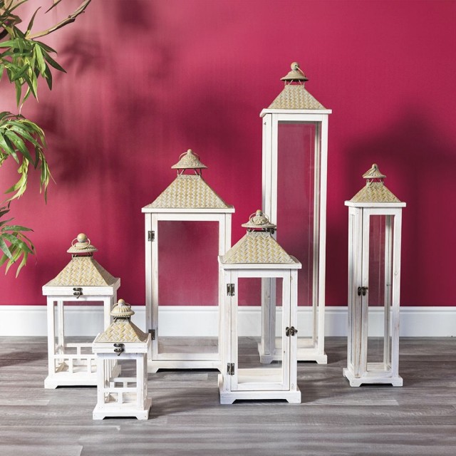 Galileo Σετ 2 διακοσμητικά φανάρια 30x30x73 εκ και 23x23x57 εκ λευκό και γκρι Sibilla 5910665