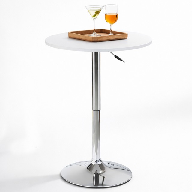 BAKAJI Στρογγυλό Λευκό Ρυθμιζόμενο Μπαρ Τραπέζι Διαμέτρου 60 εκ. για Μπαρ και Εστιατόρια 02001959