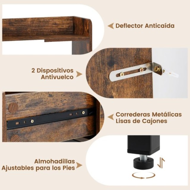 Σετ Τουαλέτας Μακιγιάζ με Καθρέφτη και Ράφια - Φορτιστής και Συρτάρια, Καφέ Ρουστίκ Στυλ 80  x 50  x 138cm HU11105DE-CF Costway