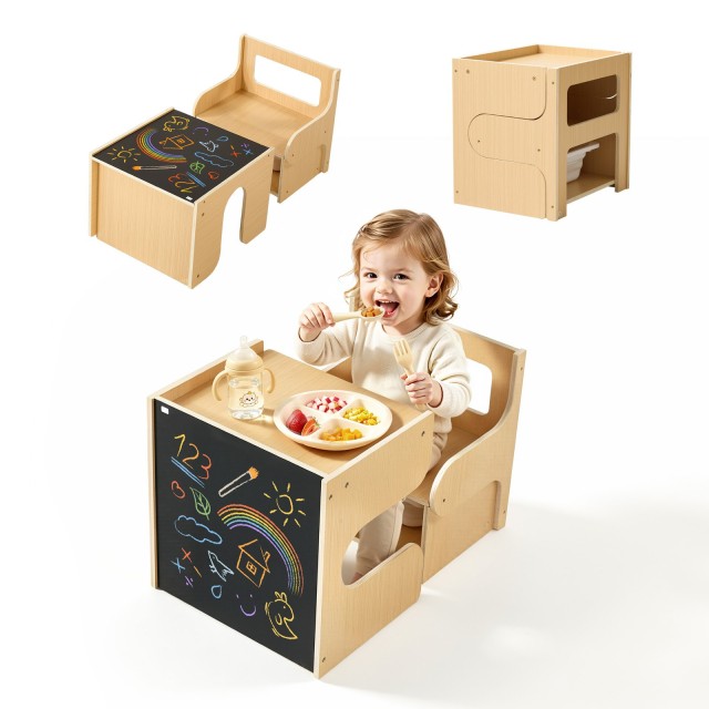 VEVOR Σετ τραπεζιού και καρέκλας Montessori για παιδιά 1-5 ετών, ξύλινο, με σκαλοπάτι, μαυροπίνακα και αποθηκευτικό χώρο ETDNZYTZBJBX5IO2Q001V0