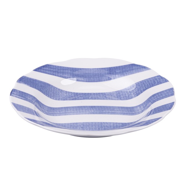 Villa DEste  Σετ 6τμχ Ρηχό πιάτο από πορσελάνη με κυματιστό χείλος και μπλε ρίγες Versilia 5922178
