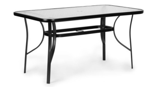 MULTIGARDEN Γυάλινο τραπέζι κήπου 120x70 εκ. για βεράντα ή κήπο, με tempered γυαλί και τρύπα για ομπρέλα MultiGarden SC-094-120
