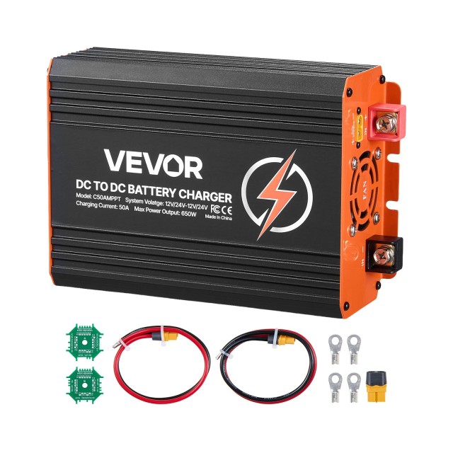 VEVOR Φορτιστής Μπαταρίας DC-DC 650W 50A με MPPT, Διπλή Είσοδος Ηλιακού Πάνελ/Δυναμό, για Μπαταρίες LiFePO4 & Μολύβδου-Οξέος DCDCSDY12V24H29ZZ001V9