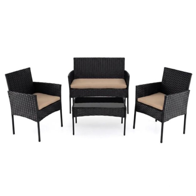 Costway Σετ κήπου από ρατάν με 2 καρέκλες, παγκάκι, τραπέζι και μαξιλάρια, χακί NP13115YW