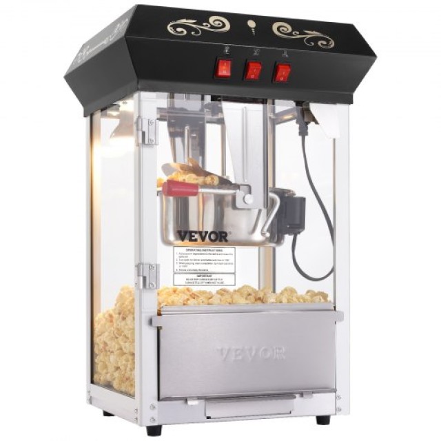 VEVOR Μηχανή Ποπκόρν Πάγκου 850W 8 Oz 48 Κούπες Μαύρη TSBMHJ8OZ850M1C6BV2
