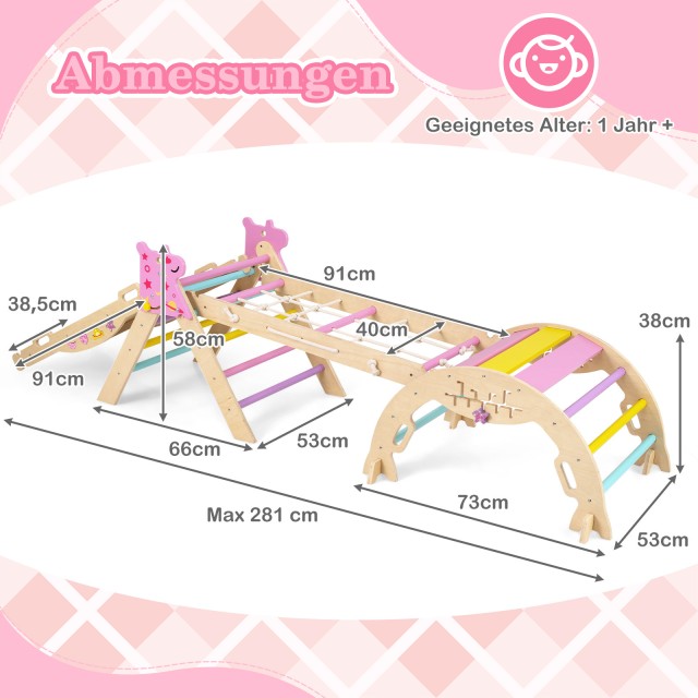 Costway Σετ Αναρρίχησης 8-σε-1 για παιδιά, Πτυσσόμενο Ξύλινο Πολύχρωμο Montessori TS10323MC