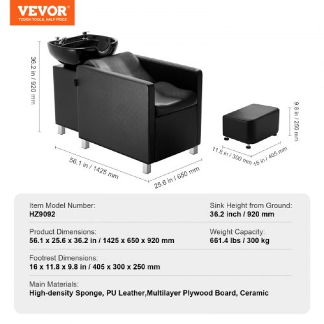 Καρέκλα Λουτήρα VEVOR με Υποπόδιο για Σαλόνι & Σπα SLYCXYGDGD30YEUZ5V0
