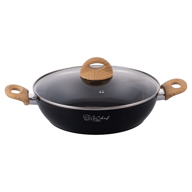 Galileo Osaka SChef Σκεύος 28 εκ. με εσωτερική κεραμική αντικολλητική επίστρωση από κράμα αλουμινίου κατάλληλο για επαγωγικές εστίες με καπάκι από σκληρυμένο γυαλί. 5920035
