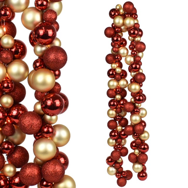 BAKAJI Χριστουγεννιάτικο Στεφάνι 142 Μπάλες 180cm Χριστουγεννιάτικη Γιρλάντα με Κόκκινα και Χρυσά LED 02842890