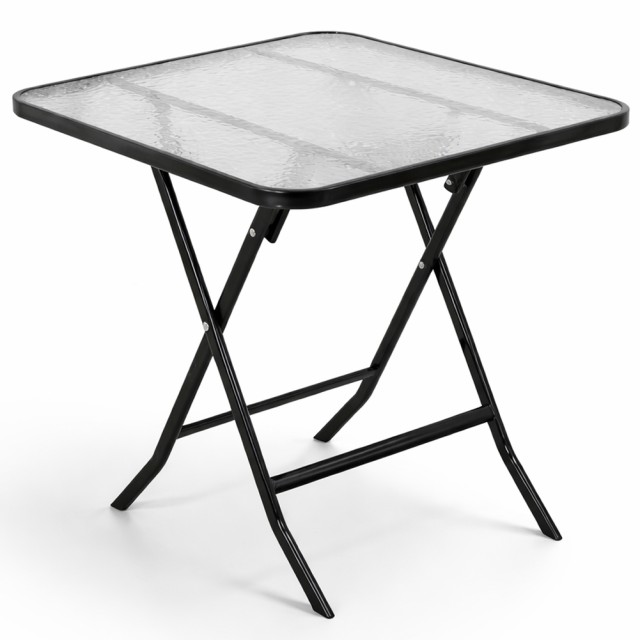 BAKAJI Τετράγωνο Πτυσσόμενο Τραπέζι με Μαύρο Σκελετό και Γυάλινη Επιφάνεια 60x60x71εκ. 02002187