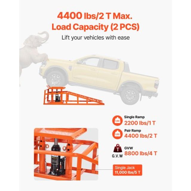 VEVOR Υδραυλικές Ράμπες Αυτοκινήτου 2 τεμ 5T 11000 lbs, Ύψος Ανύψωσης 270-360 mm, Βαρέως Τύπου, Φορητές για Συντήρηση και Αλλαγές Λαδιών. YYWXPDG915IN132QI001V0