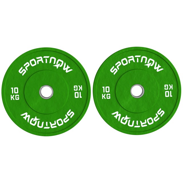 SPORTNOW  Σετ 2 Δίσκοι Βάρους 10kg από Καουτσούκ με Τρύπα 2/5 cm για Μπάρες και Μονόζυγα, Πράσινο  A91-376V00GN