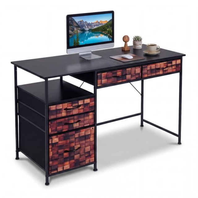 Costway Γραφείο Υπολογιστή με Ράφι και 5 Υφασμάτινα Συρτάρια για Μικρούς Χώρους, Καφέ, 77 x 50 x 120 cm JV12939CF