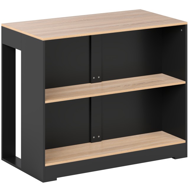 HOMCOM Πάγκος Μπαρ Νησίδας Κουζίνας με 3 Ράφια για Καθιστικό και Σαλόνι, 113x60x90 εκ., Μαύρο και Ξύλο 83A-359V00BK