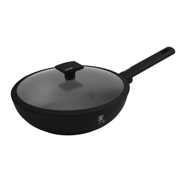 Berlinger Haus Αντικολλητικό Τηγάνι Wok 28cm με Γυάλινο Καπάκι, Matte Black Collection BH-8181