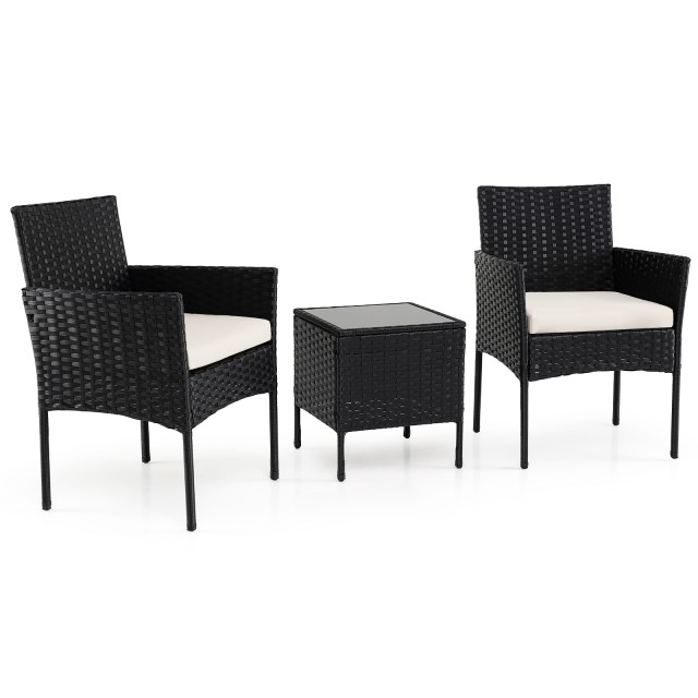 Costway Σετ επίπλων μπαλκονιού 3 τεμαχίων από ρατάν με 2 καρέκλες και τραπέζι κήπου μπεζ NP13114MS