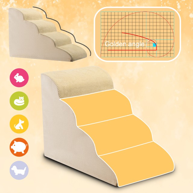 BAKAJI  Σκάλα για Κατοικίδια Μπεζ 4 Σκαλοπάτια για Γάτες και Σκύλους Ρολό Αφαίρεσης Τριχών  02840281