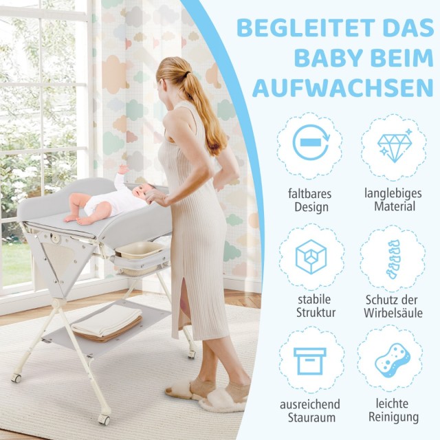 Costway Πτυσσόμενος Σταθμός Αλλαγής Μωρού με Λεκάνη Νερού και Γκρι Καλάθι Αποθήκευσης AC10033HS