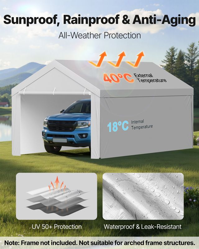 VEVOR Αντικαταστατικό Κάλυμμα Carport 6×4 μ. με Πλευρικά Τοιχώματα, UV & Αδιάβροχο CKPB13X20FTHFHUUD001V0