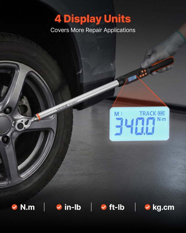 VEVOR Ψηφιακό Ροπόκλειδο 1/2 ±2% με Οθόνη LCD, Βομβητή, LED, Καρυδάκια, Προέκταση και Αντάπτορα DPSXSNLBS125KPV42001V9