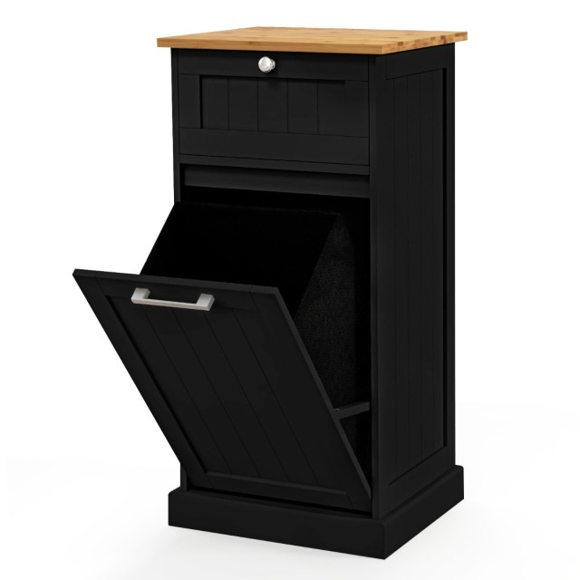 Costway Ντουλάπα ρούχων με καλάθι, συρτάρι και μπαμπού επιφάνεια τραπεζιού, συλλέκτης ρούχων, μαύρο, 40 εκ. x 37 εκ. x 82 εκ. HV