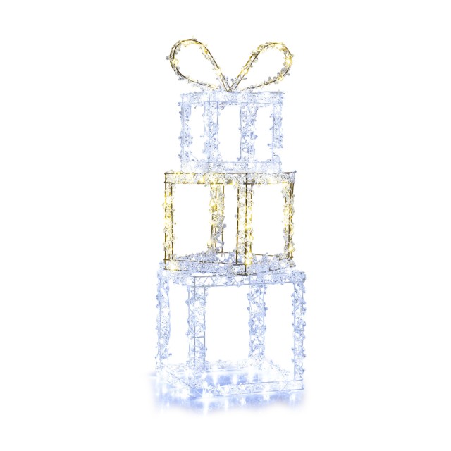 Costway Σετ 3 Διακοσμητικών Χριστουγεννιάτικων Κουτιών Δώρου με LED Φωτισμό, Ζεστό & Ψυχρό Λευκό, Πολύχρωμο CM25131DE