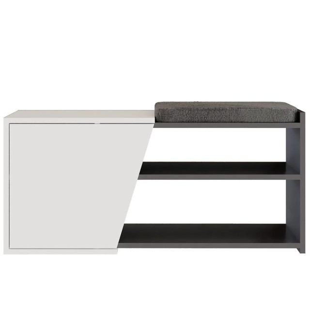 BAKAJI Παπουτσοθήκη Εισόδου με 2 Ράφια, Πόρτα και Μαξιλάρι, Λευκή 02813642