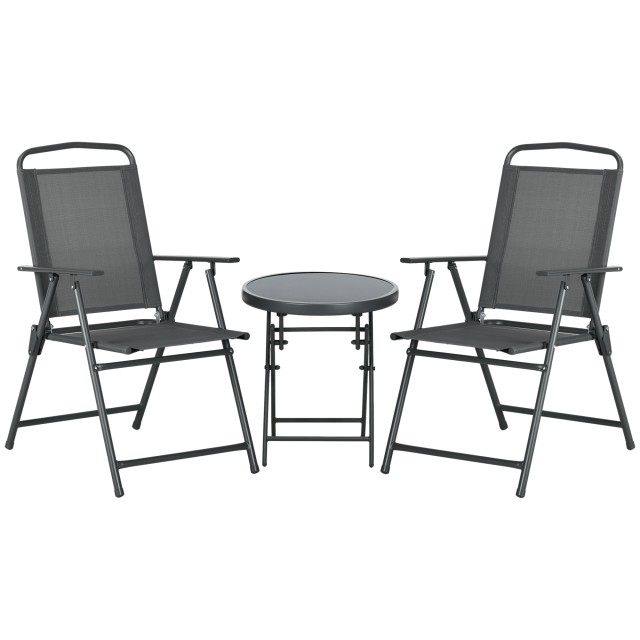 Outsunny Σετ Κήπου 3 Τεμαχίων με 2 Καρέκλες 53.5x64x93 εκ και Τραπεζάκι Καφέ Ø45x50 εκ, Μεταλλικό, Σκούρο Γκρι 84G-282V00CG